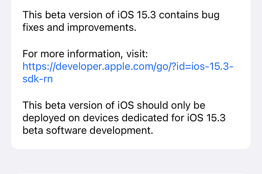 Apple 为开发者发布 iOS 15.3 beta 2 及更多版本 [U: Public betas]